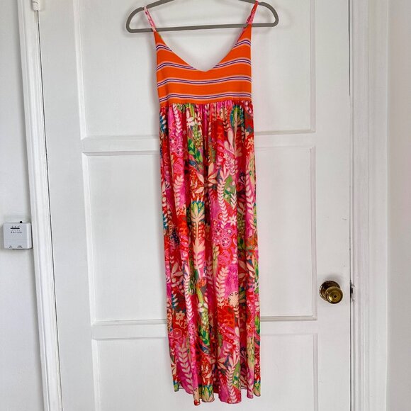 LTP Dresses & Skirts - LTP Colorful Floral Stripe Strap Maxi Dress Stretchy Beachy Pool, Size 12